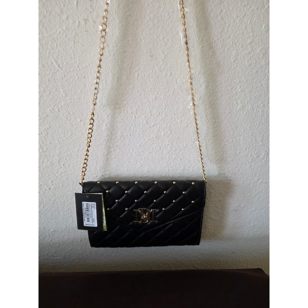 Badgley Mischka Black Quilted Studded Crossbody Bag Gold Chain BM-4191 NEW